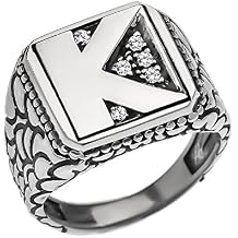 Mens Sterling Silver Diamond Initial "K" Nugget Ring