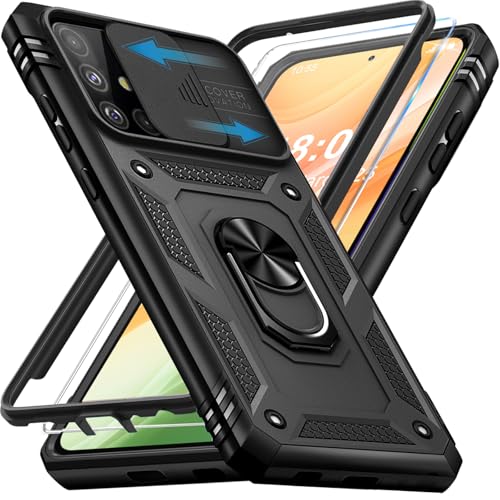 Handyhülle für Samsung Galaxy A51 Hülle mit Schutzfolie (Nicht für A51 5G) Galaxy A51 4G Schutzhülle mit Kameraschutz 360° Drehbarer Metall Ring Ständer Stoßfest A51 6.5