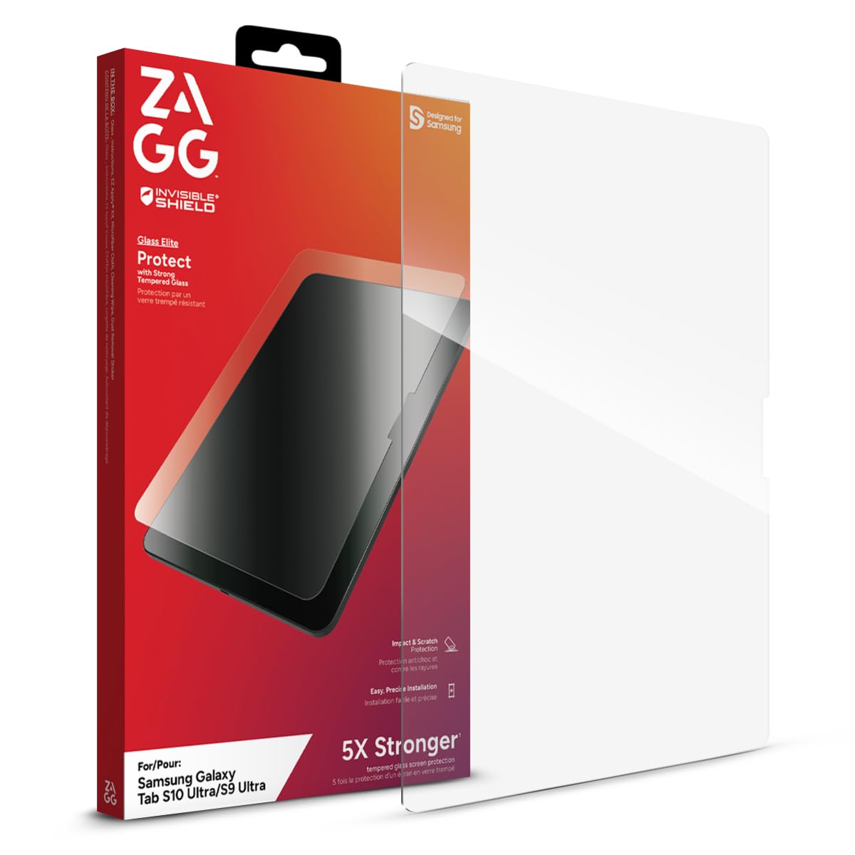 ZAGG Glass Elite - Pellicola protettiva per Samsung Galaxy Tab S10 Ultra/Tab S9 Ultra, in vetro temperato 5 volte più resistente, materiali riciclati, senza sbavature, facile installazione