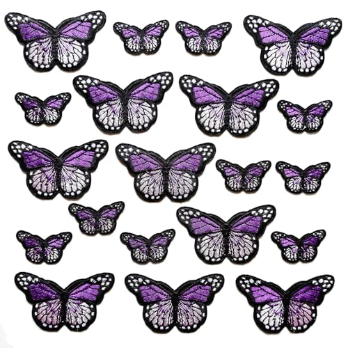 Patsusmile 20pcs Butterfly Iron on Patches, 2 Sizes Purple Butterfly Embroidered Patches Applique for Clothes Hats Jeans Jacket