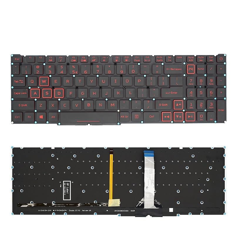 LZZSEOZ Teclado retroiluminado RGB PT-BR para Acer Nitro 5 AN517-54 AN517-41 AN515-45 Predator Helios 300 PH315-54 LG05P_N16B3L(US Red Word Light)