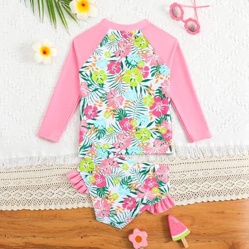 Image of HILEELANG Toddler & Little Girls' Long Sleeve Rash Guard Swimwear Set - UV Protection, 2-Piece Design, Fun Prints, 2-9 Years