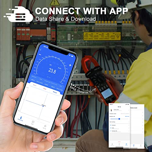 Bluetooth Stromzange Clamp Meter, Kethvoz 4000 Counts TRMS Zangenmultimeter Auto Range Messung 0-400A DC/AC Strom Spannung Ohm Kapazität Durchgang NCV, Digitale Zangenamperemeter