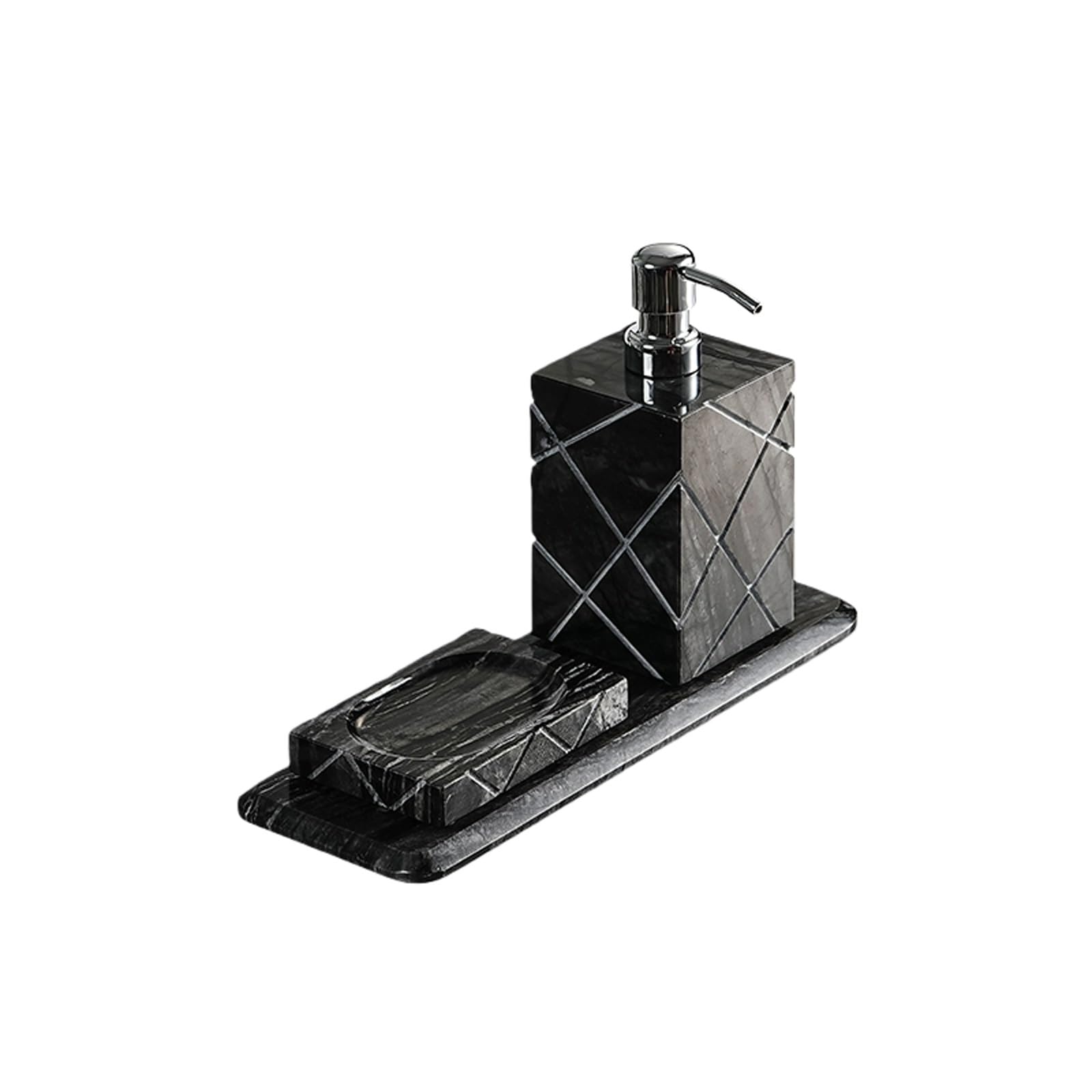 Seifenspender-Set mit rostfreier Pumpe, nachfüllbarer Flüssigseifenspender in Marmoroptik for Handseife, Seife und Lotion(Black)
