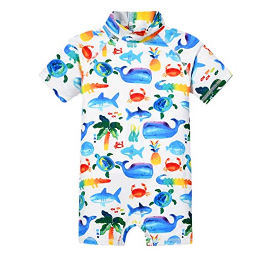 Niños Traje de Baño Bebé Niño Una Pieza Bañador Protección Solar Ropa de Natación UPF 50+ Natación Bañarse Ropa de Playa Trajes de Neoprenos Manga Corta con Cierre, 1-2 Años Cover