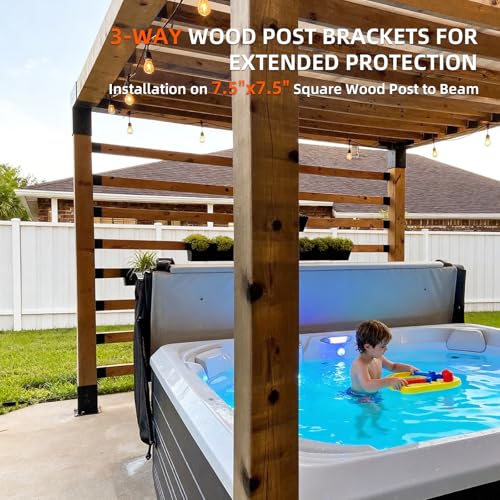 Kit de Soportes para Pergola DIY 2 piezas, Soportes de Esquina de Ángulo Recto de 3 Vías para Postes de Madera de 8"x8" (7.5"x7.5" reales), Soportes Metálicos de Alta Resistencia para Pabellón Exterior, Cabaña de Troncos miniatura 6