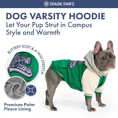 Image of Spark Paws Varsity Dog Hoodie - Premium Dog Sweater for Small, Medium, and Large Dogs | Warm Clothes for Pets, Winter Jacket Alternative - Green - 3XL