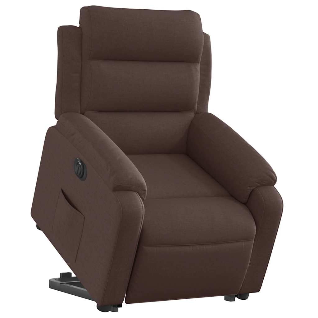 Fotel relaksacyjny z funkcją wspomagania wstawania, elektryczny ciemnobrązowy materiał, fotel tapicerowany z funkcją leżenia, 75 x 92,5 x 100 cm, fotel telewizyjny do salonu, fotel do