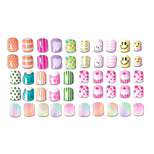 120 pcs 5 Pack Children Nails Press on Pre-glue Full Cover Glitter Gradient