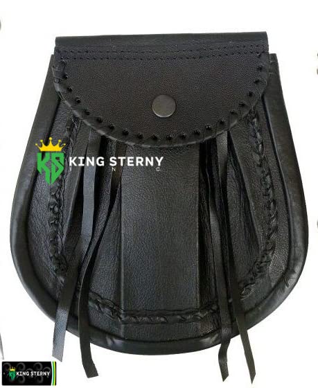 Scottish Kilt Black Leather Sporran of ROB ROY Jacobite with Lace Tassels & Chain Belt Medium3