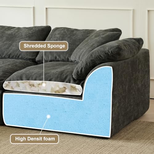 Image of Cloud Couch Sectional for Living Room, Modular L Shaped Boneless Sofa with Chaise, Compressed No Assembly Couch, Deep Seat Chenille Upholstered Convertible Sofa Bed (Black)