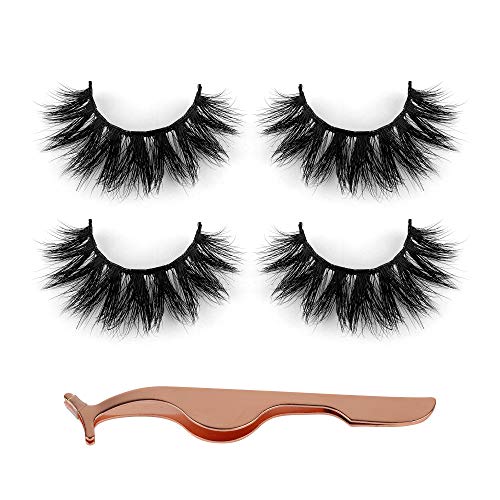 Newcally Mink Lashes False eyelashes 3D Thick Volume Messy Cross Dramatic Lashes 2 Pairs with Eyelashes Tweezer