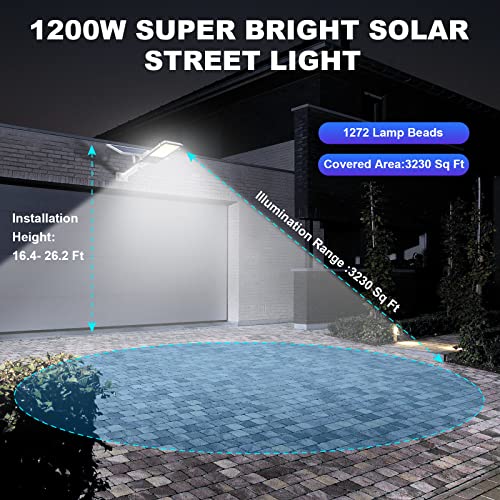 Buytha Solar Street Light,1200W Led Solar Street Lights Outdoor Waterproof, 100000Lm Dusk To Dawn Super Bright Street Lights Solar Powered With Remote Control For Parking Lot Patio,Yard And Garage #TOP1
