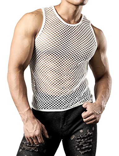 Image of JOGAL Men's Mesh Fishnet Fitted Sleeveless Muscle Top