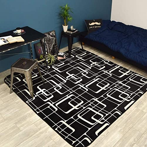 StorePocket ラグ カーペット ラグマット 洗える 抗菌 防臭 防ダニ 2畳 約185×185cm ブラック 幾何柄のふんわり柔らかフランネルラグ 低ホルムアルデヒド ホットカーペットカバー 正方形 メビウス MEVIUS