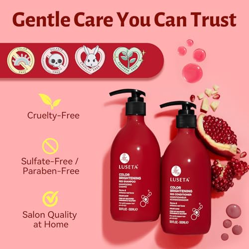 Image of Color Treated Red Hair Shampoo and Conditioner Set with Pomegranate Extract for Copper Brightening and Strengthening, for Women and Men, 16.8oz*2