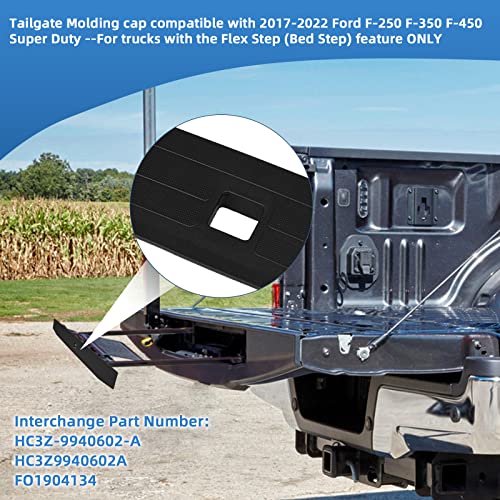 Image of Compatible for Tailgate Molding Cap Cover Flexible Flex Center Step Pad Trim w /Release Button Ford F-250 F-350 F-450 2017-2022 HC3Z9940602A