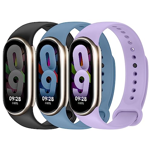 EIHAIHIS Correa de repuesto de 3 piezas compatible con Xiaomi Mi Band 8,correa deportiva de silicona suave ajustable para Xiaomi Band Mi Band 8 accesorios de pulsera,Negro/azul avanzado/morado