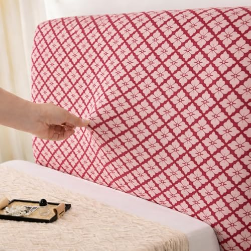 Image of HOMETHREADS 200 GSM Stretchable Jacquard Headboard Cover | Soft, Dust-Proof & Wrinkle-Resistant Bed Back Protector | Fits Leather, Wooden & Fabric Bedsides | for 6ft to 6.5ft Beds | (D Pink, 178x65Cm)