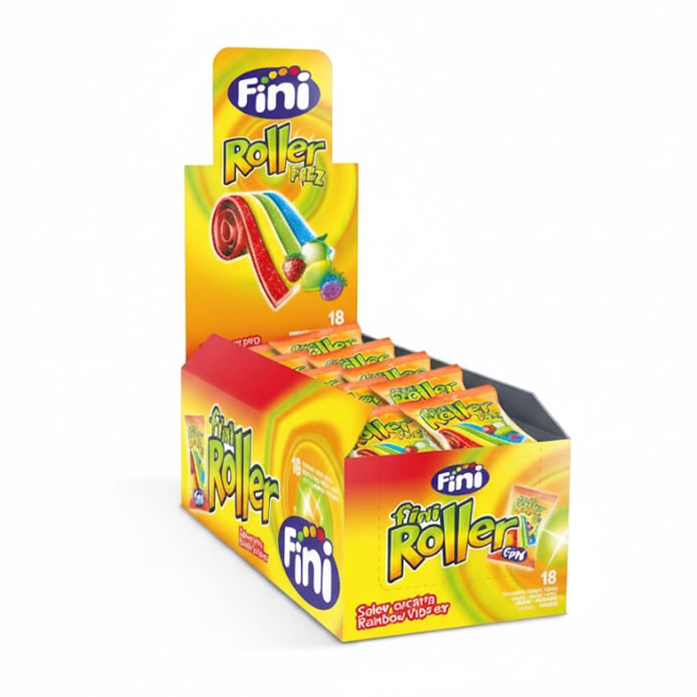 Fini - Roller Fantasy Licorice | Tongue Rolled with Sugar | Gummy in a Box of 40 units | Tutifrutti Flavor.