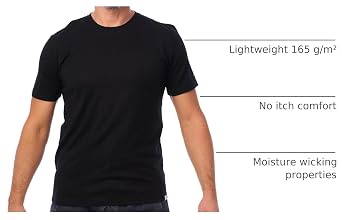 100% Merino Wool Shirt Men - Short Sleeve Top Sport Thermal Base Layer | Lightweight, Breathable Merino Wool Undershirt, Naturally Odor-Resistant, Moisture-Wicking, Ideal for Hiking, Sport, Travel