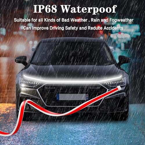 Image of 71 Inch Car Hood LED Strip, Dynamic Exterior Flexible Daytime Running Light Strip for Truck, SUV (White Light)