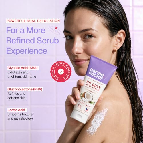 Image of DERMAdoctor KP Bump Eraser Coconut Body Scrub with 10% AHAs + PHAs for Keratosis Pilaris, Dry, Rough & Bumpy Skin, Dermatologist Formulated Exfoliating Scrub with Glycolic and Lactic acids - 8 fl oz