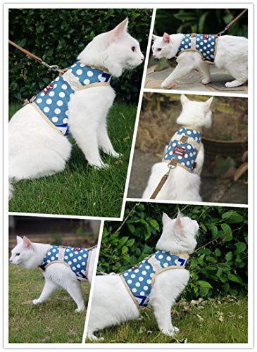 Image of Cat Harness and Leash for Walking Escape Proof, Adjustable Cat Vest Harness, Padded Stylish Cat Walking Jackets, Polka Dot Blue, X-Small