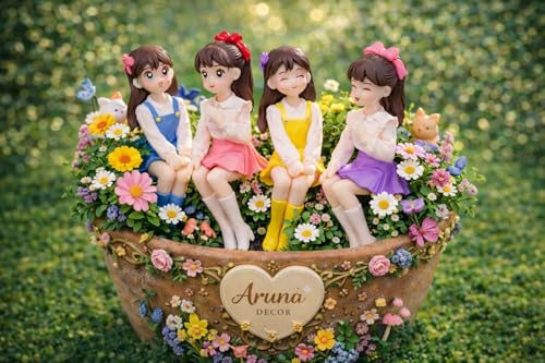 Image of Miniature Cute Girls Figurine Set of 4 - Adorable PVC Mini Statues for Miniature Garden, Dollhouse Decor, Terrariums, Fairy Gardens & Cute Gifting