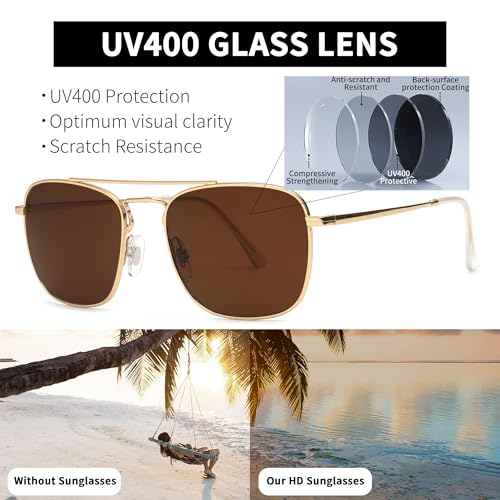 Image of JIM HALO Retro Square Aviator Sunglasses Premium Glass Lens Flat Metal Eyewear Men Women