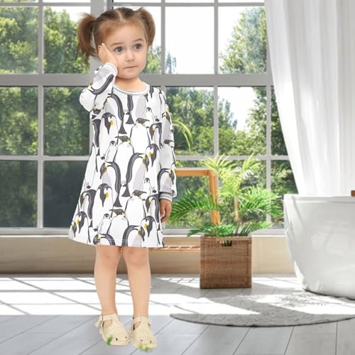 Girls Dresses Toddler Girl Clothes Emperor Penguin Animal White Pattern Winter Casual Long Sleeve for Kids 2-8 Years4