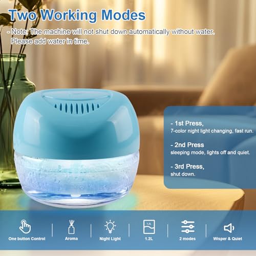Image of Purifier Air Washer, Air Fresher Aroma Diffuser Odor for Smokers, Dust, Mold, Home and Pets, Air Cleaner with Night Light, Super Quiet and Safety (Blue)