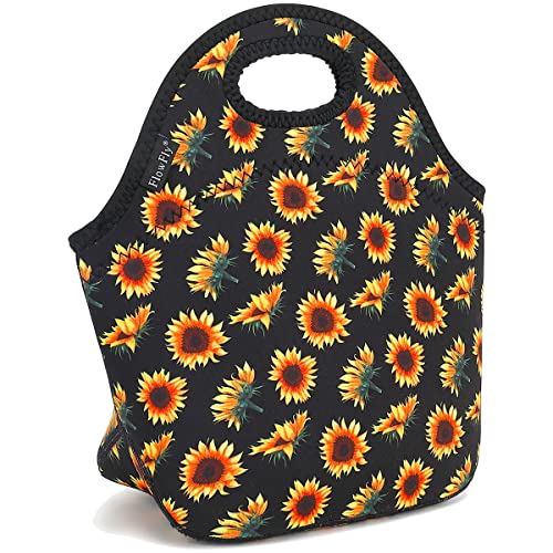 FlowFly Neoprene Lunch Tote Insulated Thermal Reusable Lunch Bag Box for Boys Men with Zipper (SunFlower)