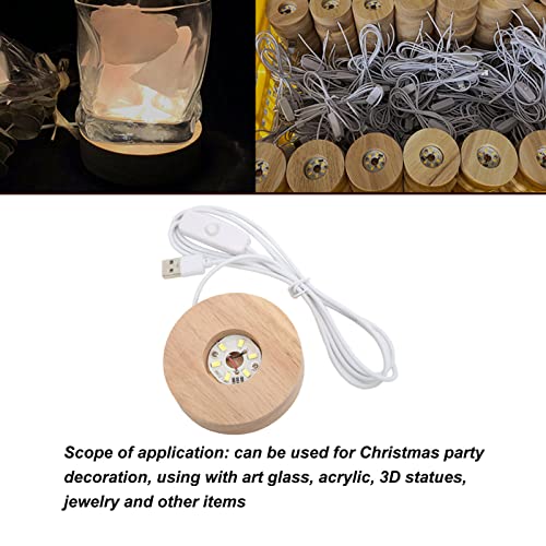 Jenngaoo LED Display Stand 8cm Wooden Base USB-Powered Glowing Round Platform for Decorative Art Glass & Jewelry - Image 3