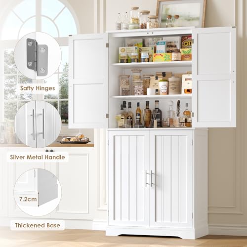 Miniatura 7 de Hocsok Armario De Cocina, Armario Alto De 180 Cm, Armario Buffet Con 4 Puertas, Armario Comedor Para Salón, Cocina, 180 80 40 Cm, Color Blanco