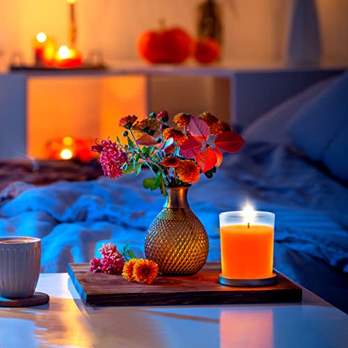 4 packs unscented orange votive candles in glass 2 inch natural soy wax scentless fall harvest autumn candles for halloween thanksgiving wedding party home holiday relaxation 12-15 hour burning time