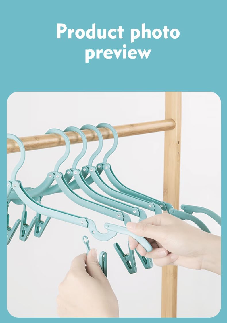 18PCS Foldable Travel Clothes Hangers Clips Storage Bag Set (Green) image 3