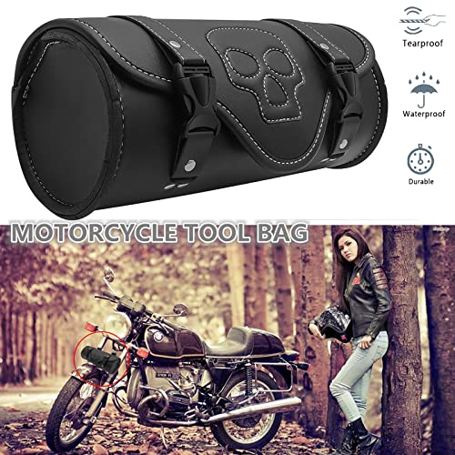 Evomosa Motorcycle Handlebar Bag,Pu Leather Small Tool Fork Bag,Universal Quick-Release Front Saddle Bag Storage Pouch With Adjustable Straps For Atv,Motorbike And Bike (Style A) #TOP1
