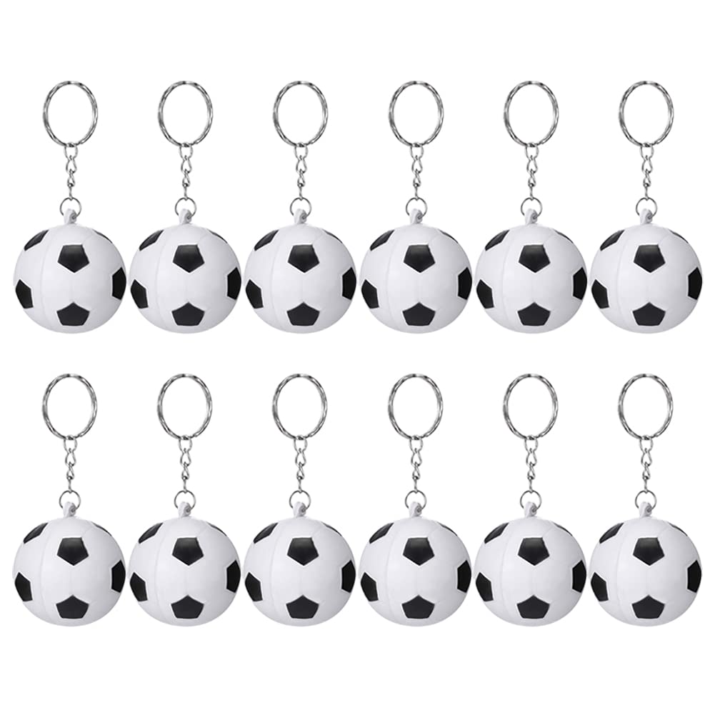 JIHUOO12 Pcs Sport Ball Keychains Soccer Key Chains Stress Ball Keychains for School Carnival Reward Prizes Party Bag Gift Fillers Purse Charms