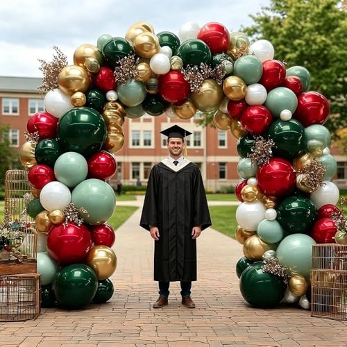 Image of Soccer Balloon Arch Kit, Double Stuffed Dark Green Red Pearl White Gold Balloons Emerald Green Burgundy Balloon Garland for World Cup Soccers Football Sports Theme Birthday Graduation Party Decoration