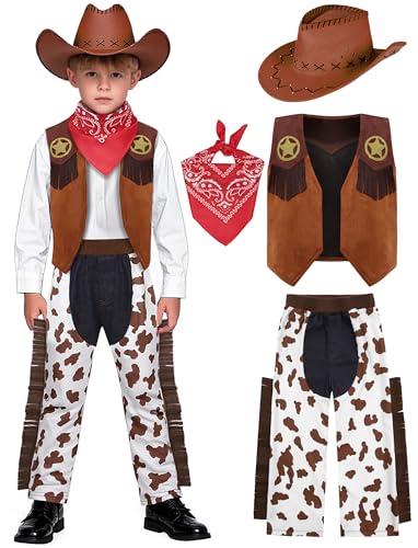 Recopilación de Vaqueros para Niño Top 5. 42 Sicypoty - Disfraz de vaquero para niños y niñas, traje occidental café para Halloween Cosplay, Marrón, 3-4 Años