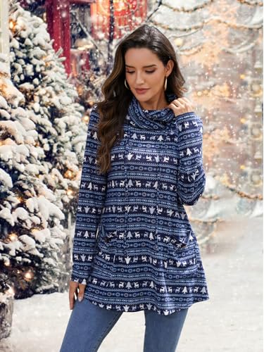 Image of Bulotus Womens Sweaters Winter 2025 Cowl Neck Asymmetrical Long Tunics for Leggings Vacation Travel Tops with Pockets