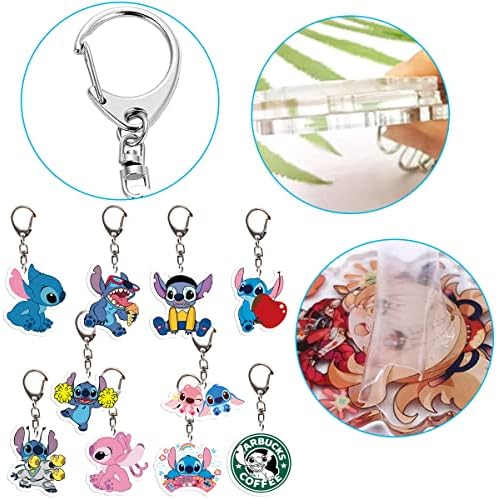 Stitch Acrylic Keychain - 10 PCS Lilo and Stitch Cartoon Character Keychain Action Figure with Metal Link Stitch Double Sided Clear Acrylic Keychain Mini Anime Figure Backpack Pendant Kids Gifts