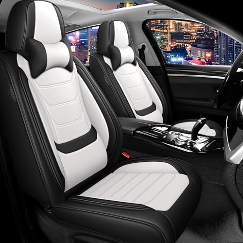 Image of Car Seat Cover Full Set for Toyota Camry Hybrid Seat Covers 2007-2024, Nappa Leather Waterproof Seat Covers For Cars, Airbag Compatible, Universal Automotive Seat Covers(Luxury Front Row /Black White)