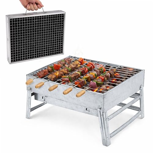 Portable BBQ for Camping Foldable Charcoal Barbecue Grill for Outdoor Stainless Steel BBQ Tabletop Smoker for Picnic Garden Terrace Camping Travel Hiking(39x22x24cm)