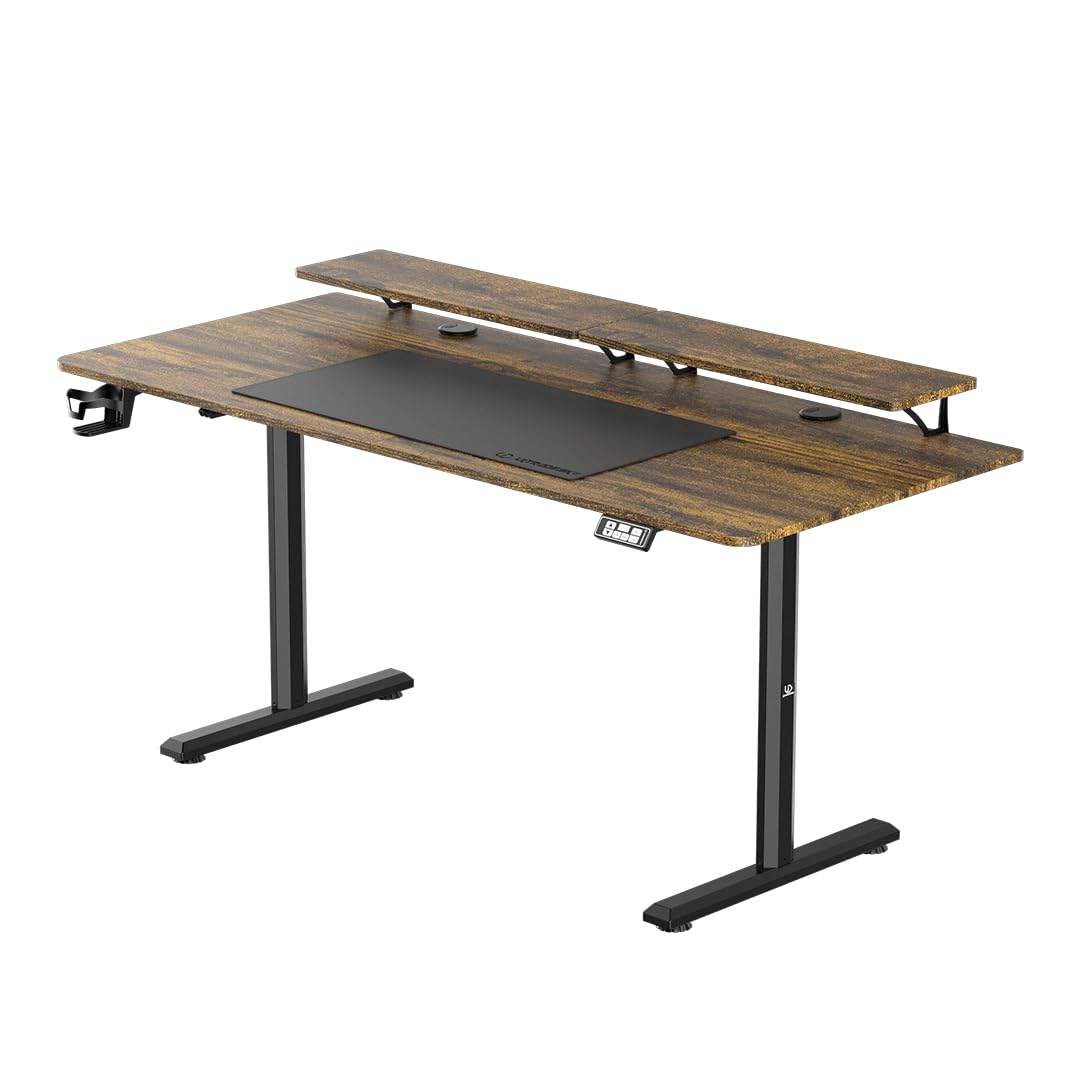 Ultradesk - Scrivania da gioco di grandi dimensioni - HIGHLANDER XXL - Scrivania per computer con struttura in acciaio - Spazio per due monitor - Archiviazione per ufficio - 160x70 cm - Marrone