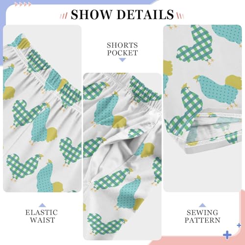 Hen with Plaid Boys Long Pants Soft Trousers Elastic Waist Kids Lounge Bottoms with Pockets S-XL4