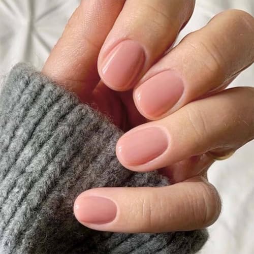 Pink Press on Nails Short Square Fake Nails Light Pink False Nails with Designs Solid Colour Acrylic Glossy Full Cover Glue on Nails Press ons Cute Artificial Stick on Nails for Women Manicure 24 Pcs - Thumbnail 2