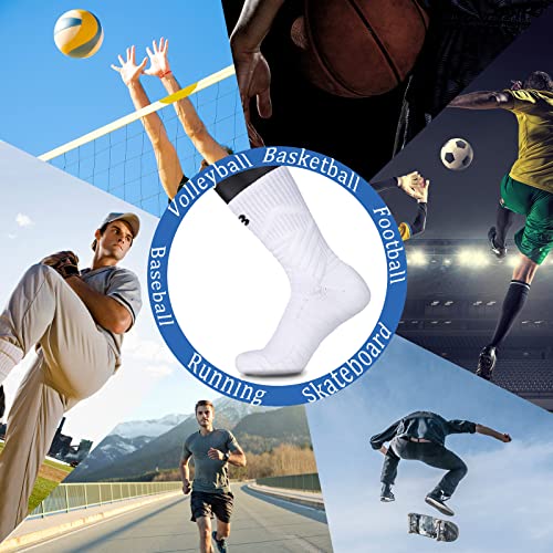 Sevening White Long Basketball Compression Socks - 3 Pack Thick Elite Basketball High Crew Socks For Men&Women, Suitable Team Sport #TOP4