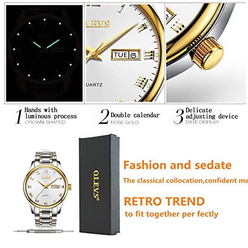 Image of OLEVS Watch for Men Stainless Steel Business Dress Analog Quartz Men Watch Large Face Day Waterproof Luminous Classic Wrist Watch